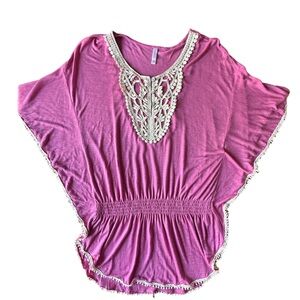 Lightweight BoHo  Butterfly Sleeve with crochet detail and little tassels XXL